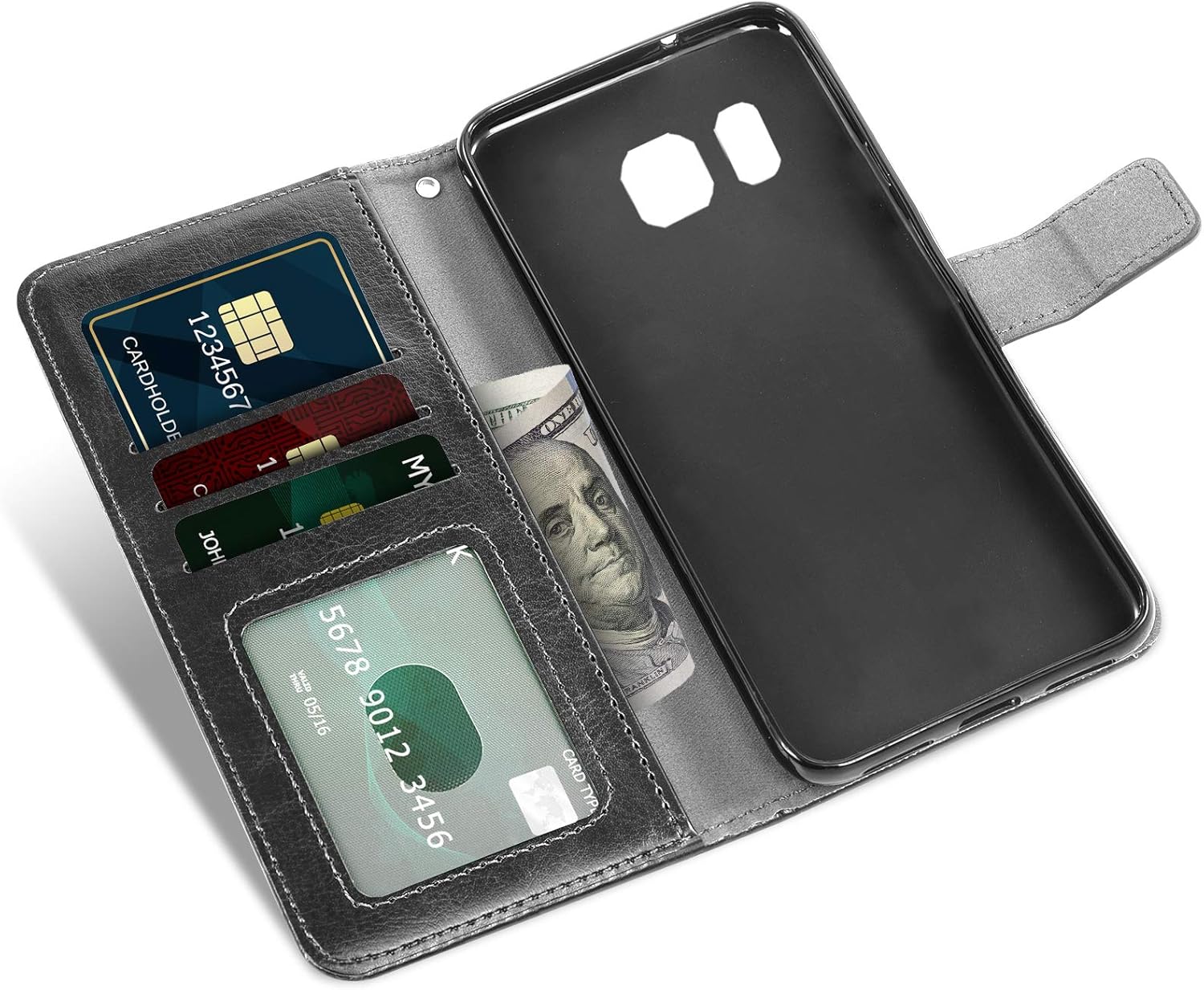 Asuwish Compatible con Samsung Galaxy Note 5 – Funda tipo cartera de vidrio templado, protector de pantalla con tapa para tarjetero, accesorios para