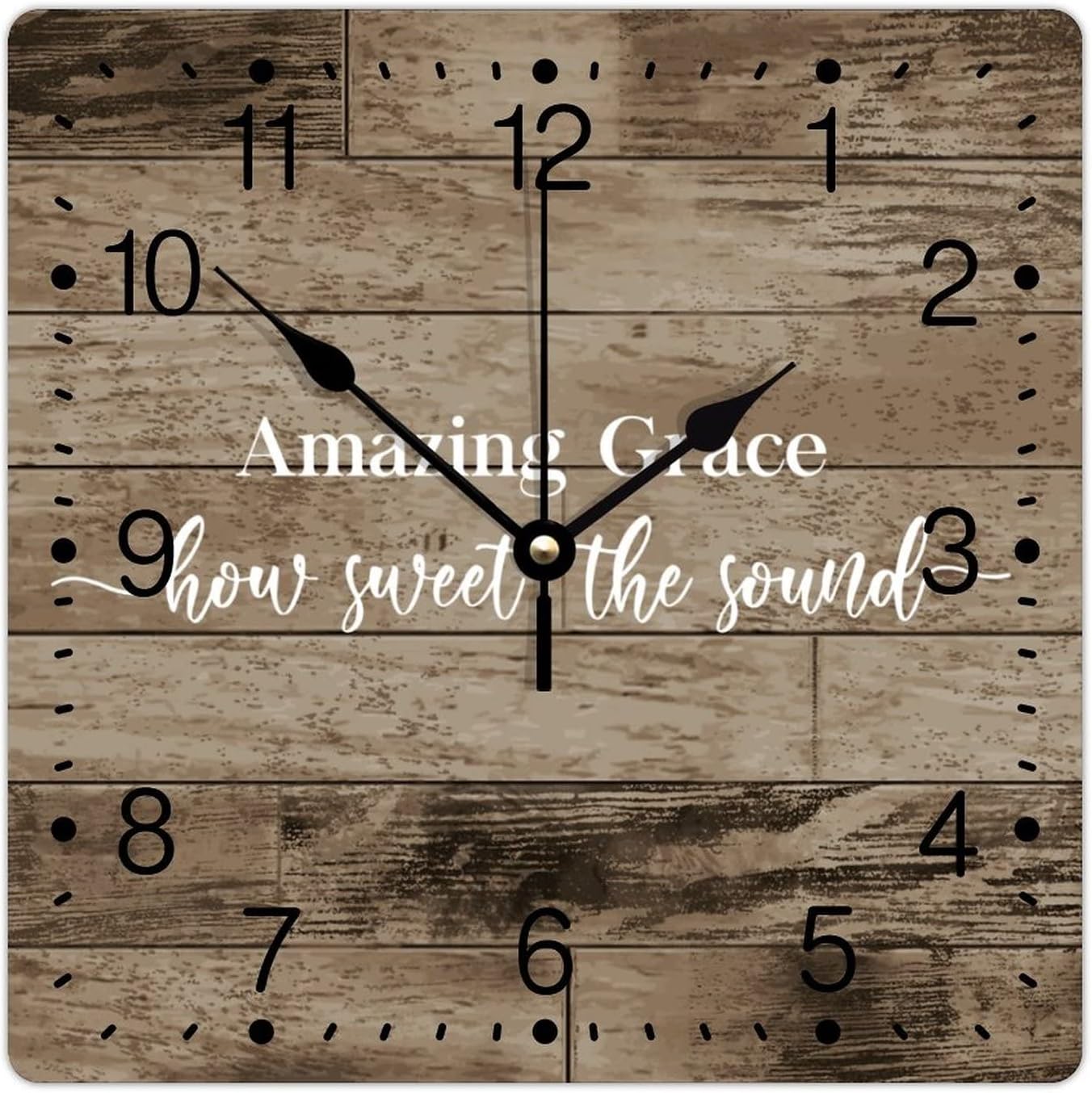Reloj de pared de PVC Amazing Grace How Sweet The Sound Reloj de pared inspirador con cita literaria de 10 pulgadas, cuadrado, silencioso, sin