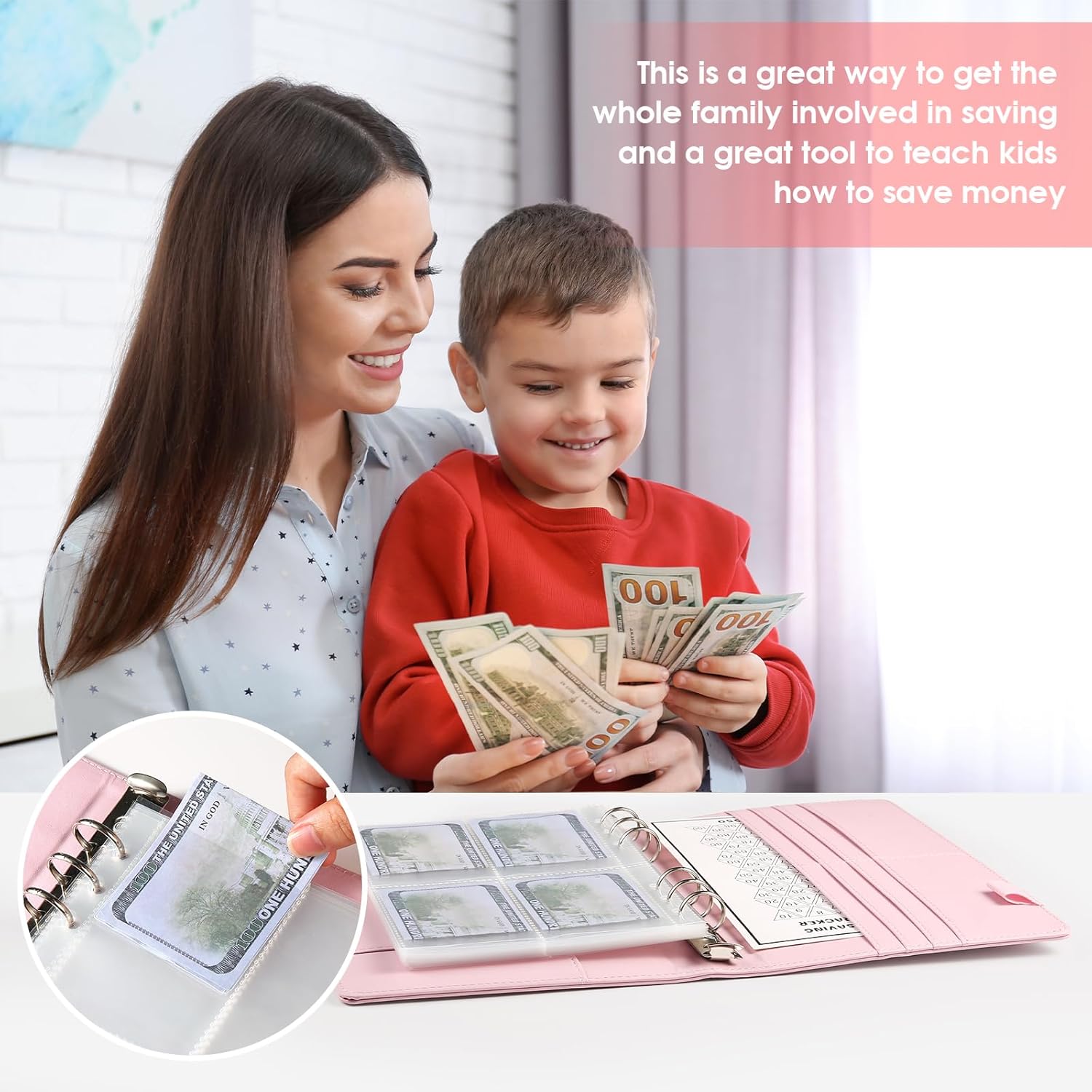 Libro de desafíos de ahorro de dinero con 100 sobres, carpeta de presupuesto A5 con 100 bolsillos, calcomanías de números y una hoja de rastreo,