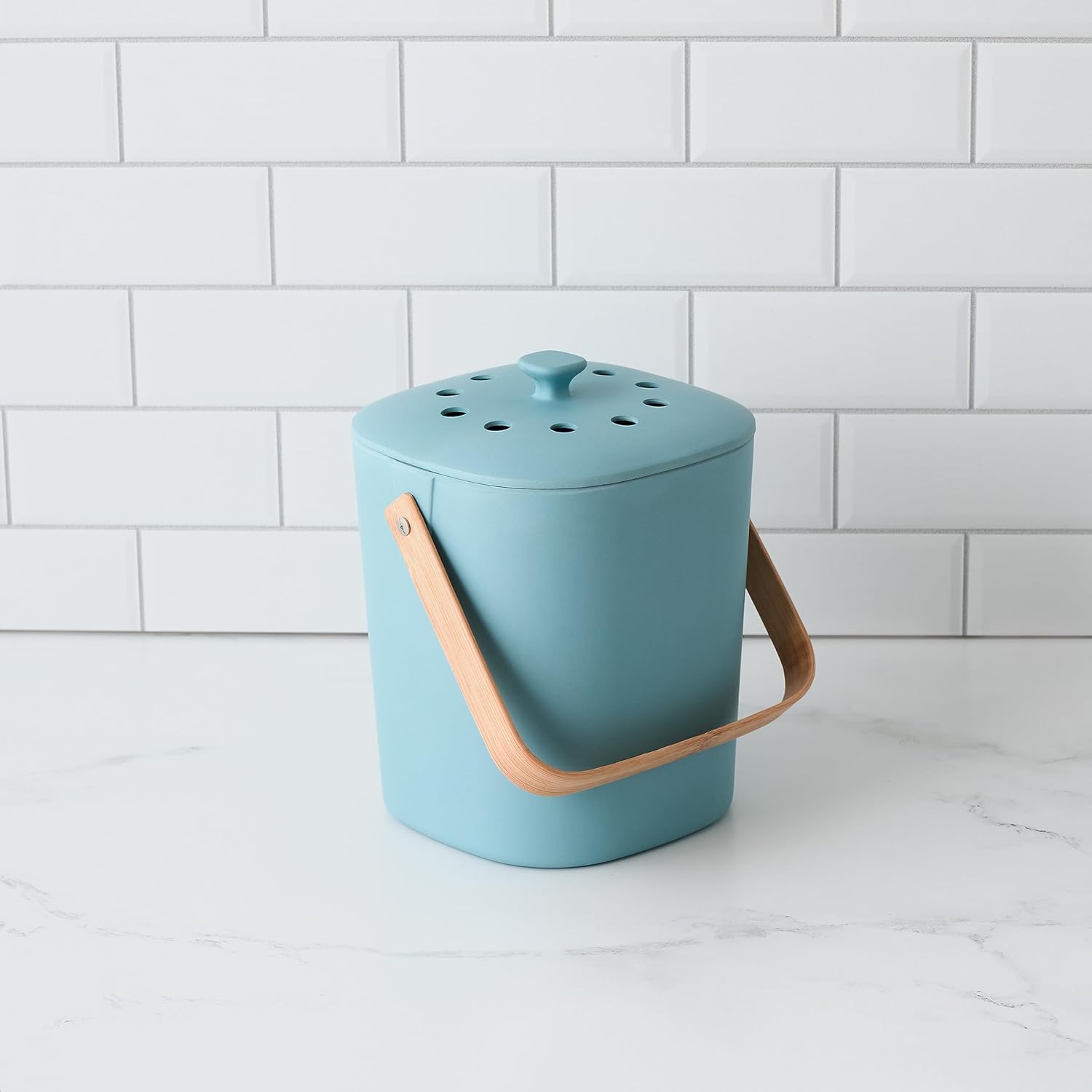 Bamboozle – Contenedor de compostaje, compostador de encimera interior que incluye 2 filtros de carbón, fibra de bambú sostenible (Heron)