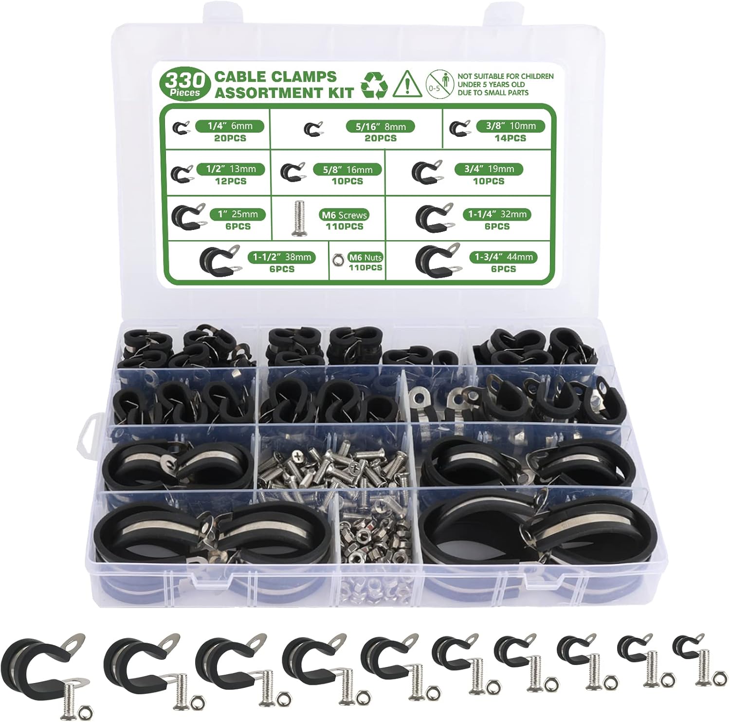 El kit surtido de 330 abrazaderas de cable incluye abrazadera de cable de 10 tamaños, abrazaderas de manguera de acero inoxidable 304 para