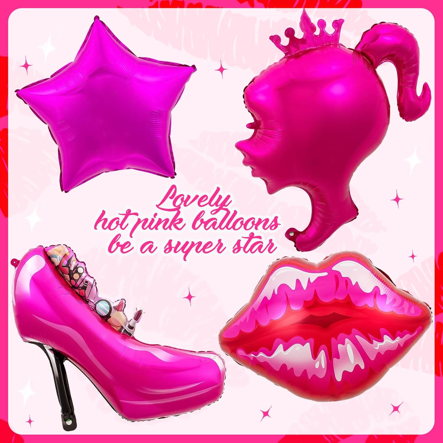 Globos rosas para niñas, 11 globos metálicos de color rosa intenso, globos de papel de aluminio de princesa rosa para suministros de fiesta temática