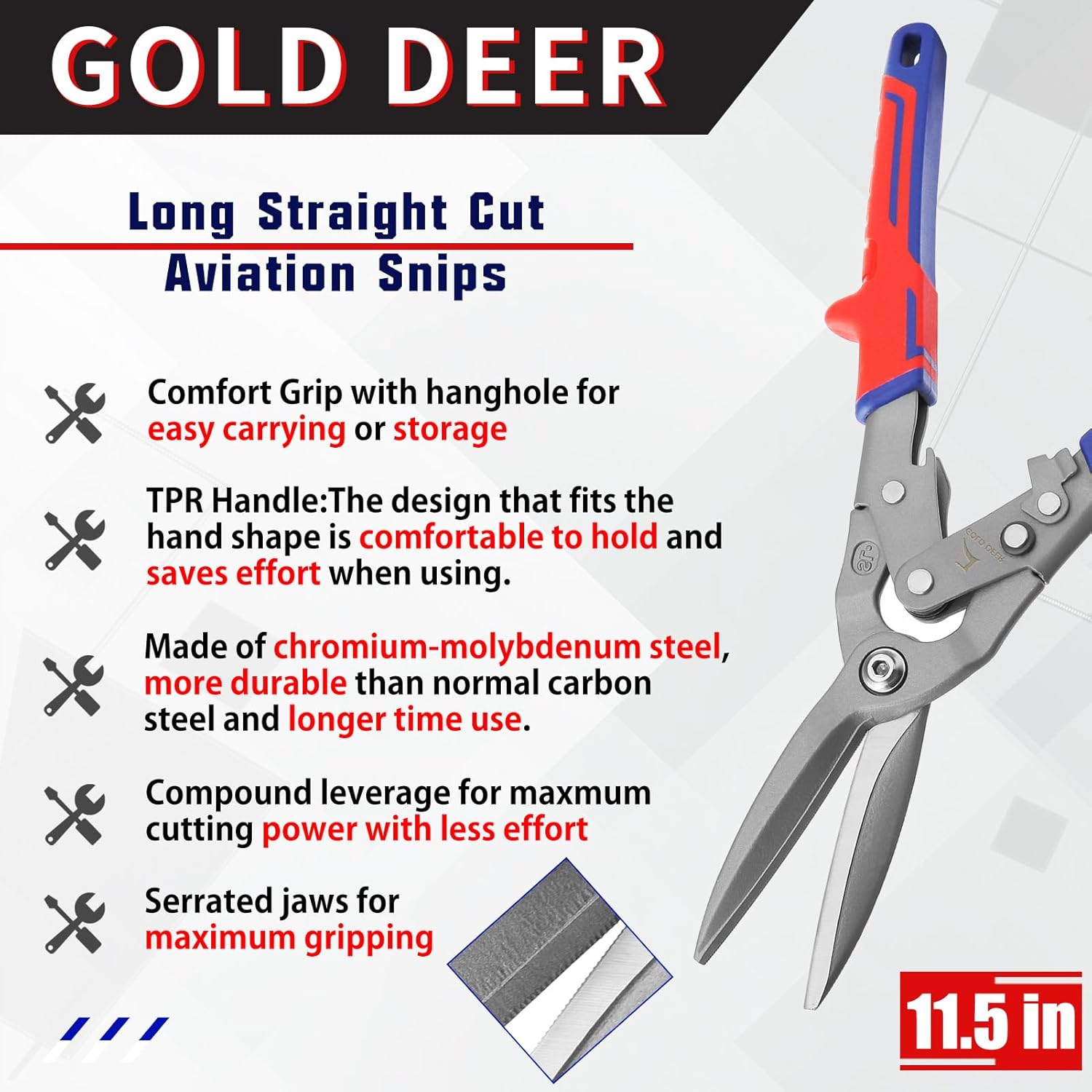 GOLD DEER Acción compuesta Offset corte largo corte de aviación Tijeras de aviación de alta resistencia Offset Aviación Snip Metal Roofing
