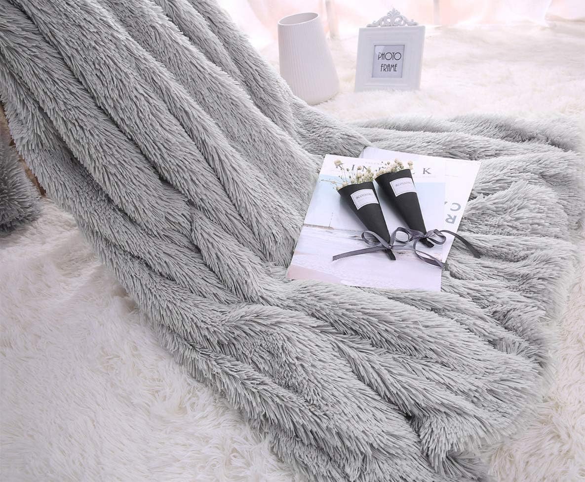 HOMORE Manta suave y mullida de felpa Sherpa acogedora manta de piel sintética para cama, sofá, silla, decorativa, 50 x 60 pulgadas, color gris