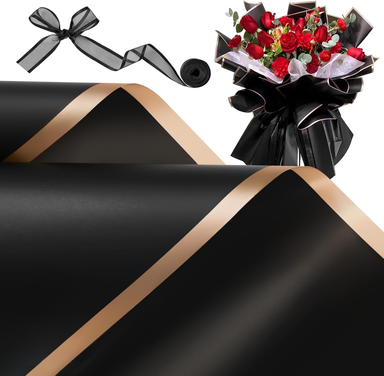 ZORRITA 20 hojas de papel de regalo de ramo de flores, papel de regalo de flores impermeable con cintas, suministros de floristería, 22.8 x 22.8