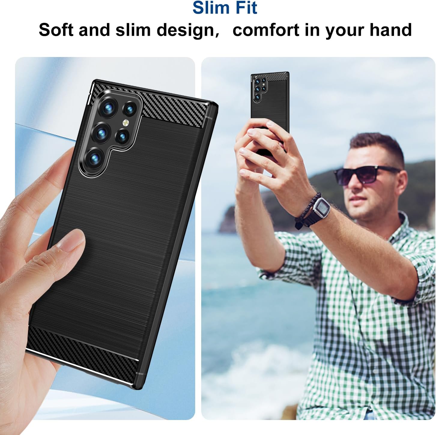 Funda compatible con Samsung Galaxy S22 Ultra 5G, funda delgada para teléfono con absorción de golpes, funda protectora de goma TPU de fibra de