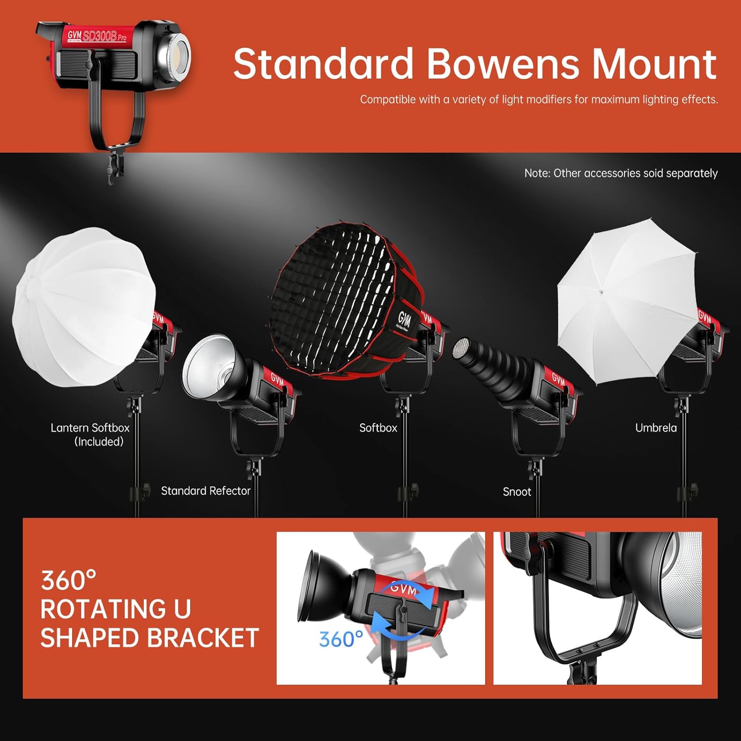 GVM Iluminación de fotografía de 300 W luz de video bicolor con linterna Bowens Mount Softbox y soporte CRI 97+ CCT 2700K  6800K 12 escenas de