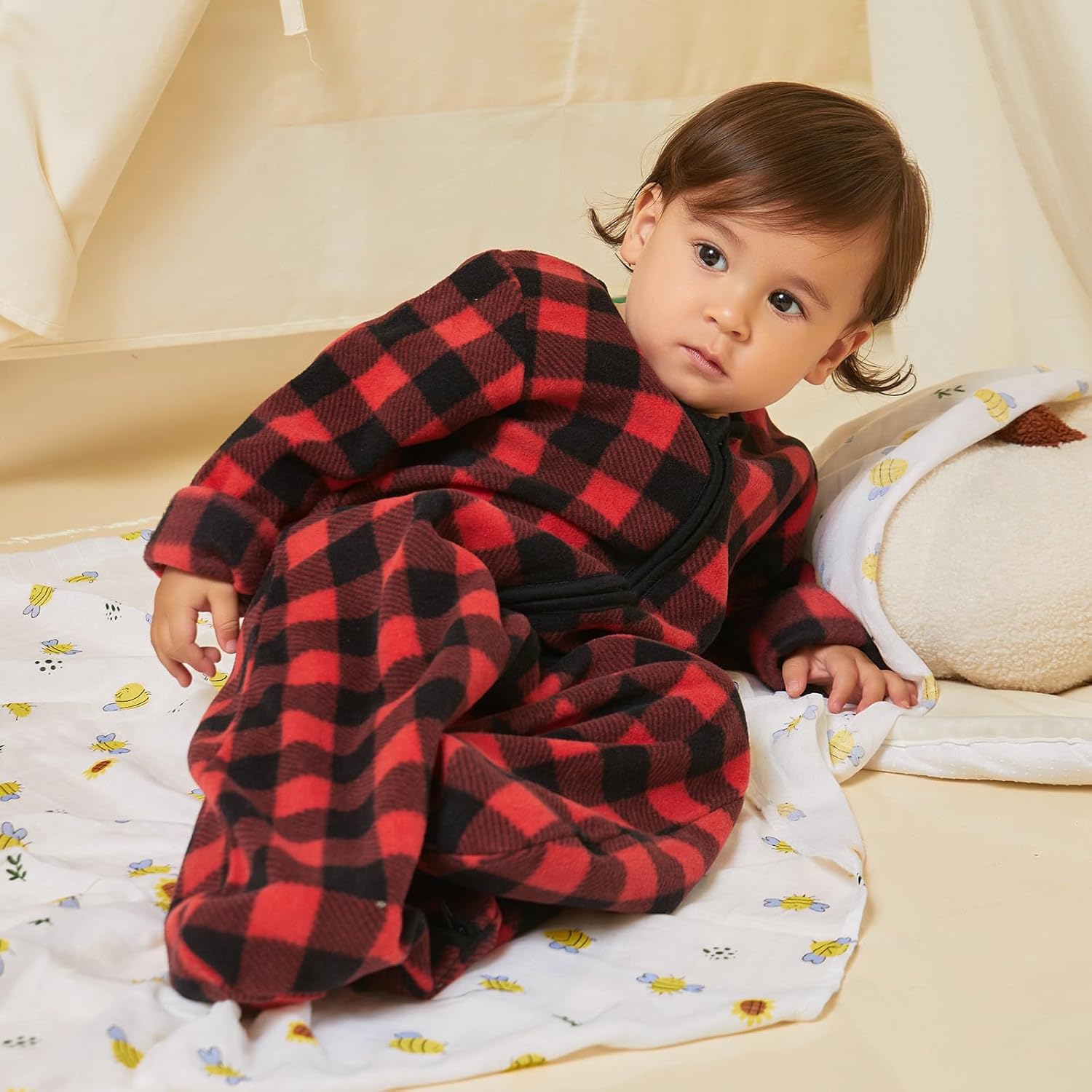 DaysU Saco de dormir para bebé de microforro polar con mangas largas, saco de dormir cálido de felpa con cremallera de 2 vías, saco de dormir unisex