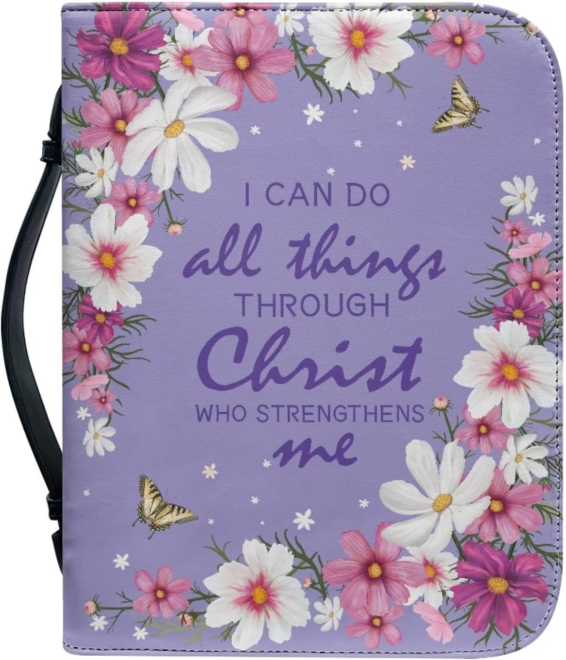 STUOARTE Funda para Biblia con versículo de flores, funda impermeable de piel sintética para mujer, funda protectora para libros de iglesia, con