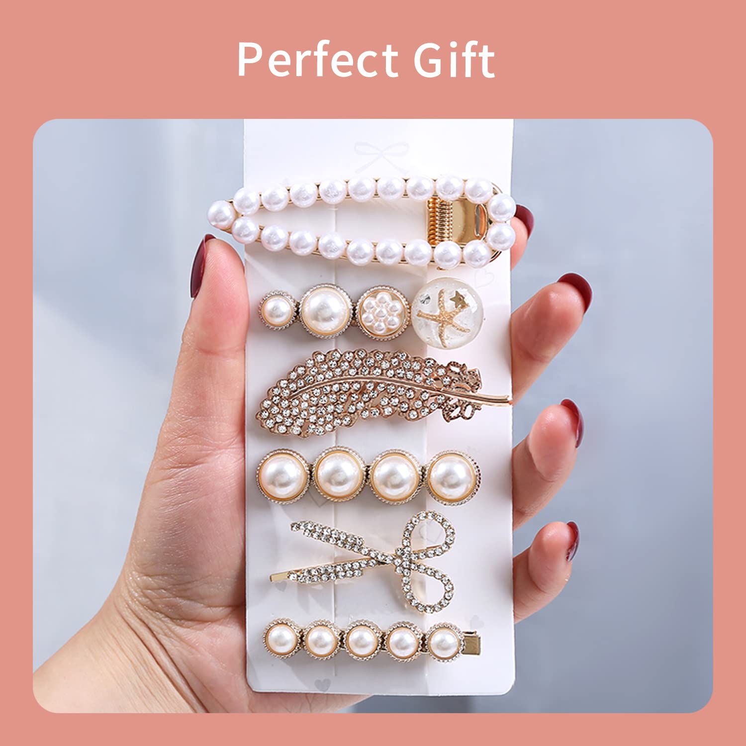 AAPAH 6 pinzas para el cabello, pinzas para el cabello con perlas, pasadores de pelo hechos a mano, elegantes horquillas en forma de hoja, juego de