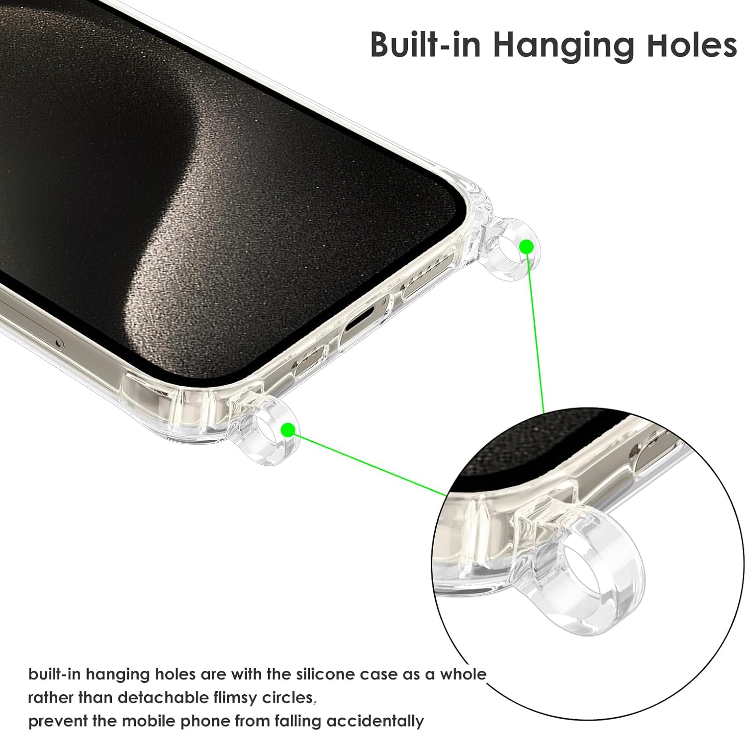 ZTOFERA Compatible con iPhone 15 Pro Max, funda transparente con cordón ajustable, TPU suave y delgada, a prueba de golpes, funda cruzada para