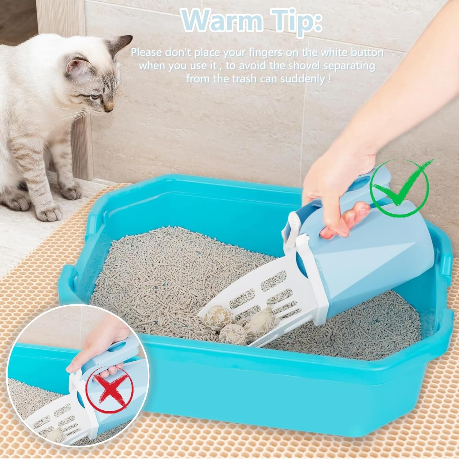 Cuchara de arena para gatos  Cuchara de arena para gatos con soporte para caja de arena incluye 10 rollos (150 unidades), pala grande y contenedor