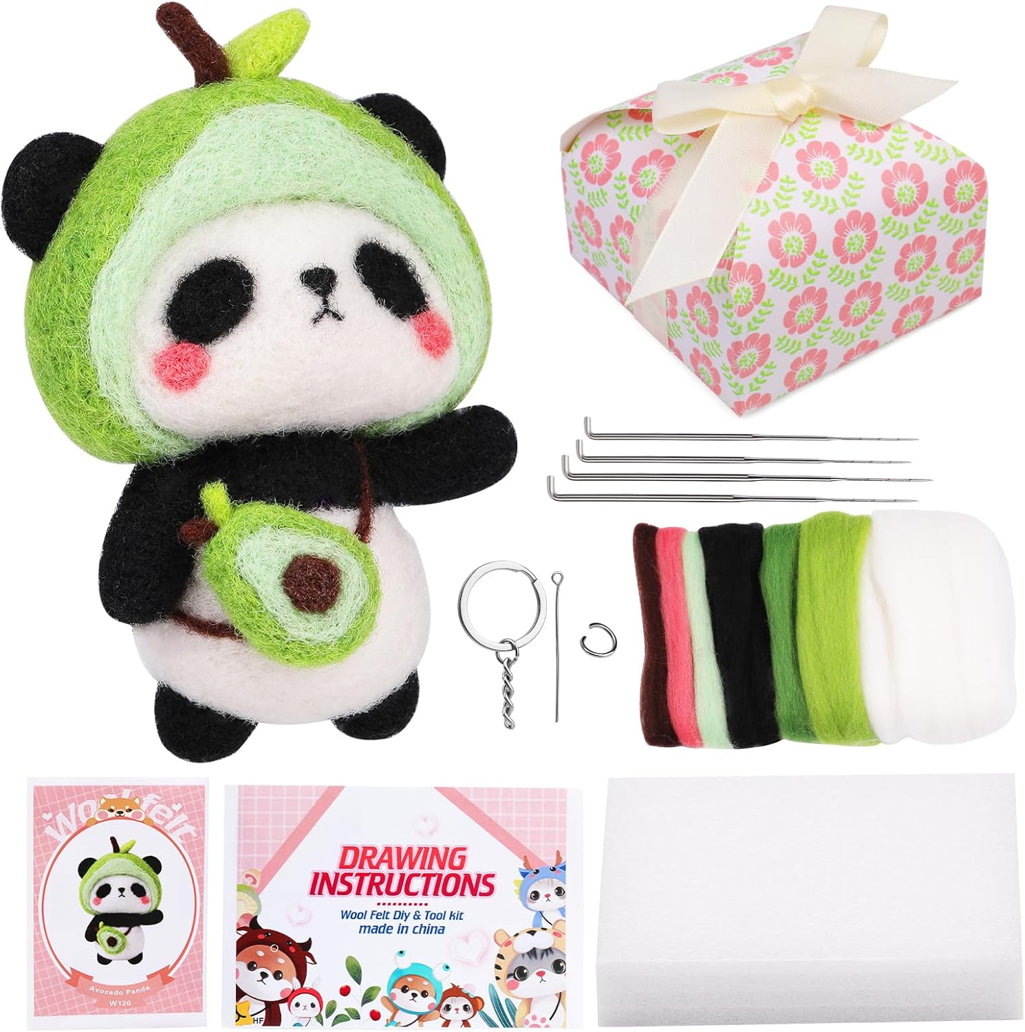 Kit de fieltro de aguja, kit de fieltro de aguja para principiantes, kits de fieltro de aguja de lana para principiantes con lana colorida, agujas