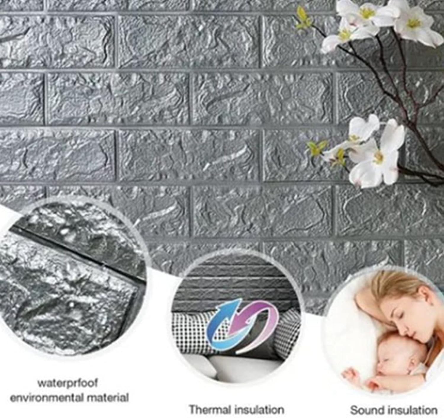 12 piezas de papel tapiz de ladrillo 3D, papel tapiz de ladrillo 3D para despegar y pegar, color negro y gris, autoadhesivo, impermeable, paneles de