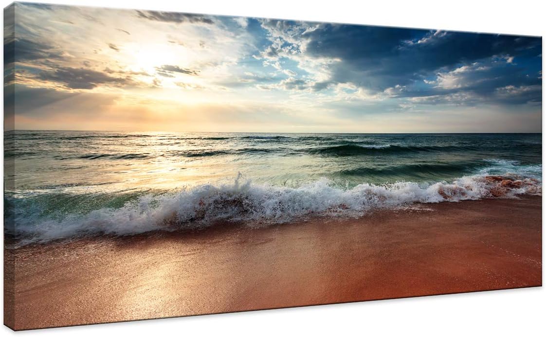 Lienzo de playa para pared de sala de estar, dormitorio, decoración del hogar, amanecer azul océano, mar, playa, cuadros artísticos, decoración