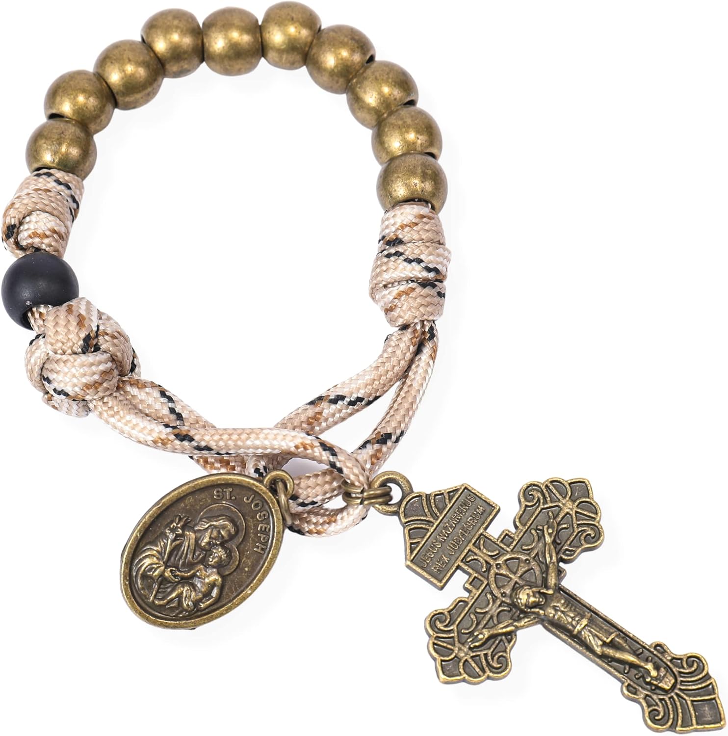 Nazareth Store Juego de rosarios de cuerda de paracaídas, collar de rosario resistente y rosario de una década con cordón fuerte y pesado con San