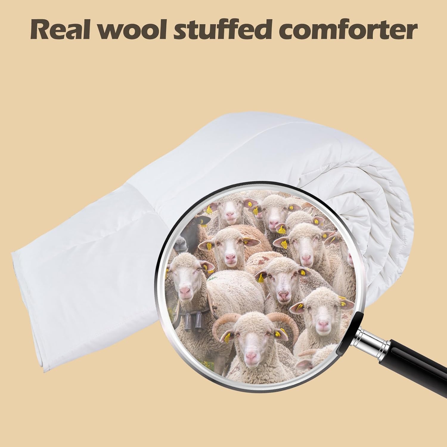 Edredón de lana tamaño King para todas las estaciones, funda de algodón orgánico ultrasuave y silencioso, medio cálido, lavable (blanco perla)