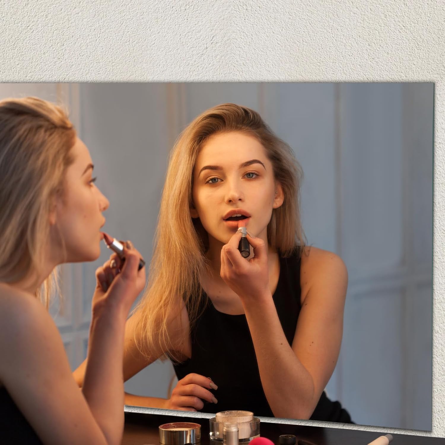 Mirrorons Espejo de baño de 28 x 36 pulgadas, moderno espejo de tocador de baño, espejo sin marco con borde pulido para dormitorio, sala de estar,