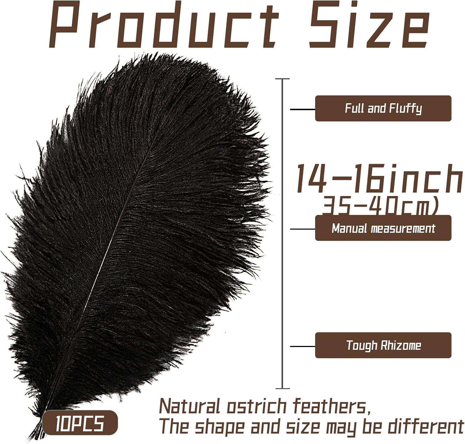 iHUFeather 10 plumas de avestruz negras naturales a granel de 14-16 pulgadas 15.7-17.7 in para centros de mesa de fiesta de boda, Pascua, Gatsby y