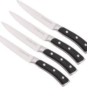 DURA LIVING Elite – Juego de 4 cuchillos para carne, acero alemán forjado con mango ergonómico, juego de cuchillos de carne dentados de alta calidad DURA LIVING Elite – Juego de 4 cuchillos para carne, acero alemán forjado con mango ergonómico, juego de cuchillos de carne dentados de alta calidad