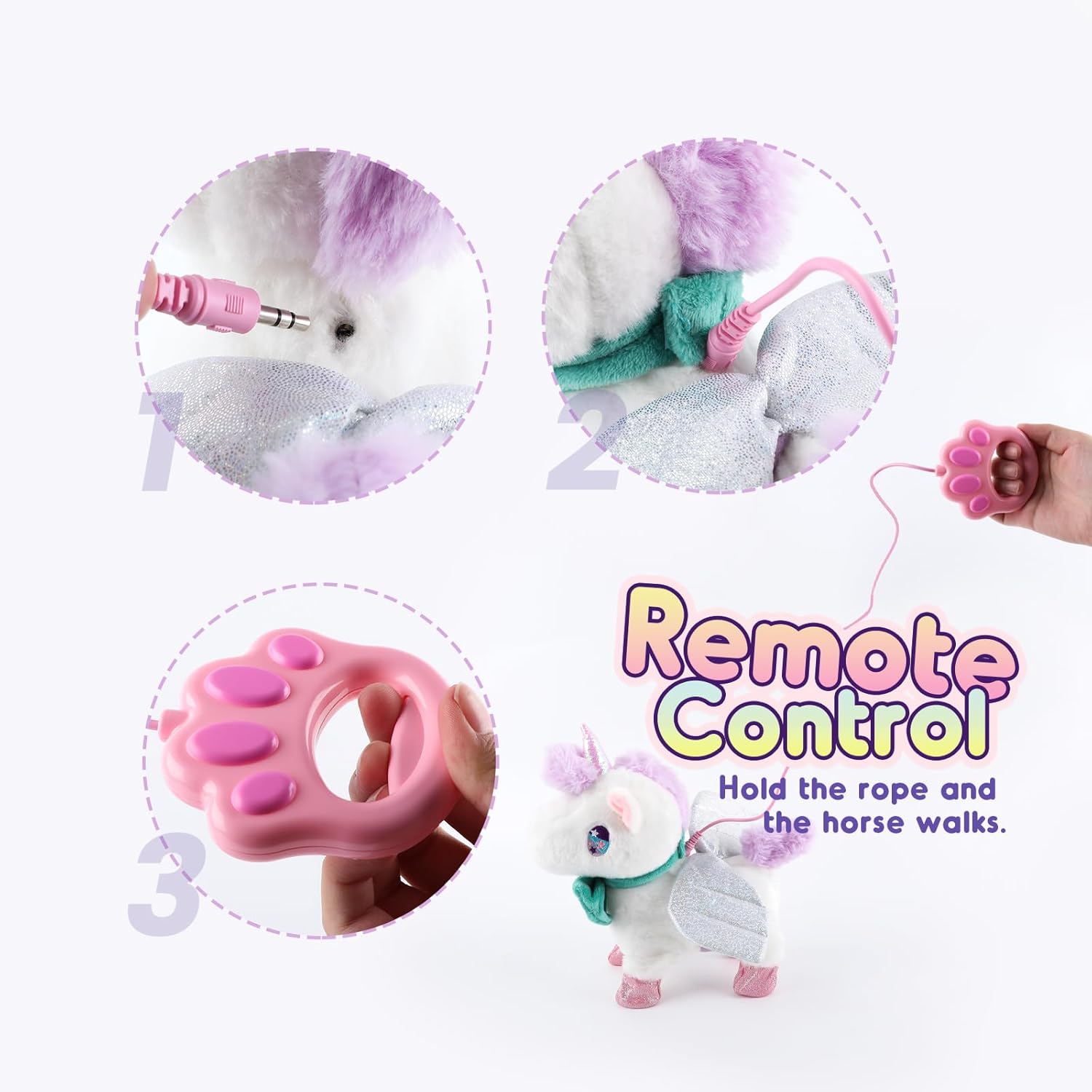 HOMZZZZ Juguete de unicornio de peluche, caminar, ladrar, mover la cola, reconocimiento táctil, reacción de voz – Juguete electrónico de compañero