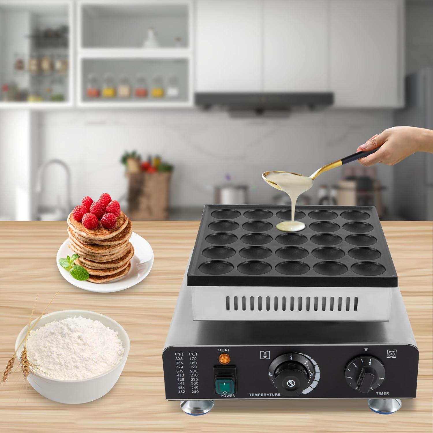 Mini máquina holandesa para panqueques, 25 piezas de panqueques antiadherente comercial, máquina eléctrica de acero inoxidable, para cocina casera,
