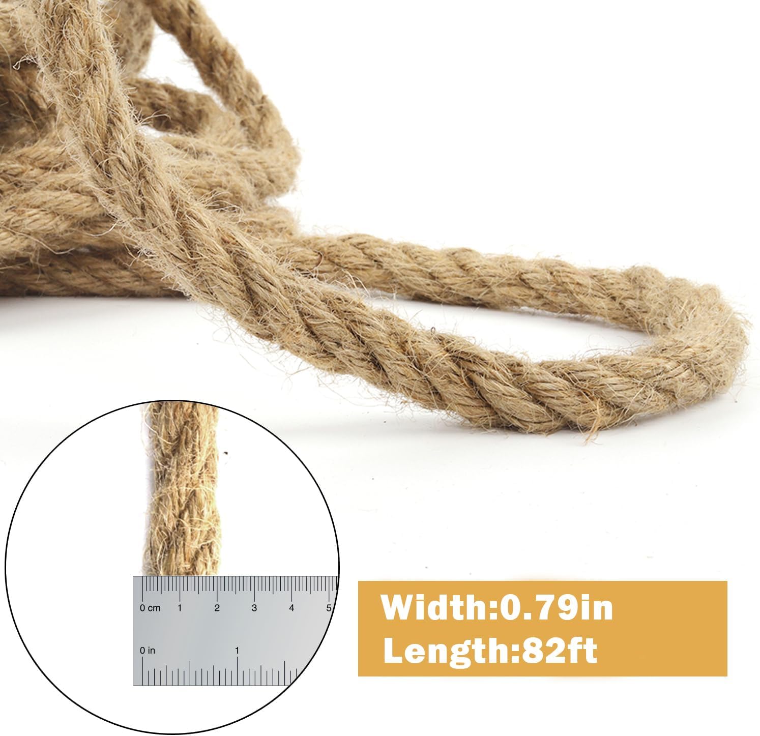 Cuerda de yute de 82 pies, cuerda de yute resistente, cuerda de cáñamo natural, cuerda de sisal resistente para artes, manualidades, envoltura de