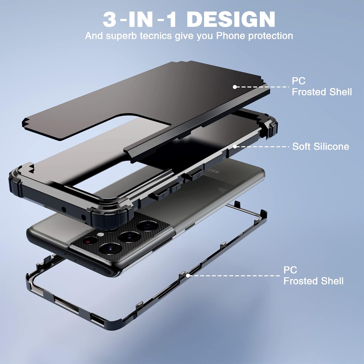 IDweel Funda para Samsung Galaxy S21 Ultra 5G, híbrida 3 en 1 a prueba de golpes, resistente, protección de policarbonato duro, silicona suave,