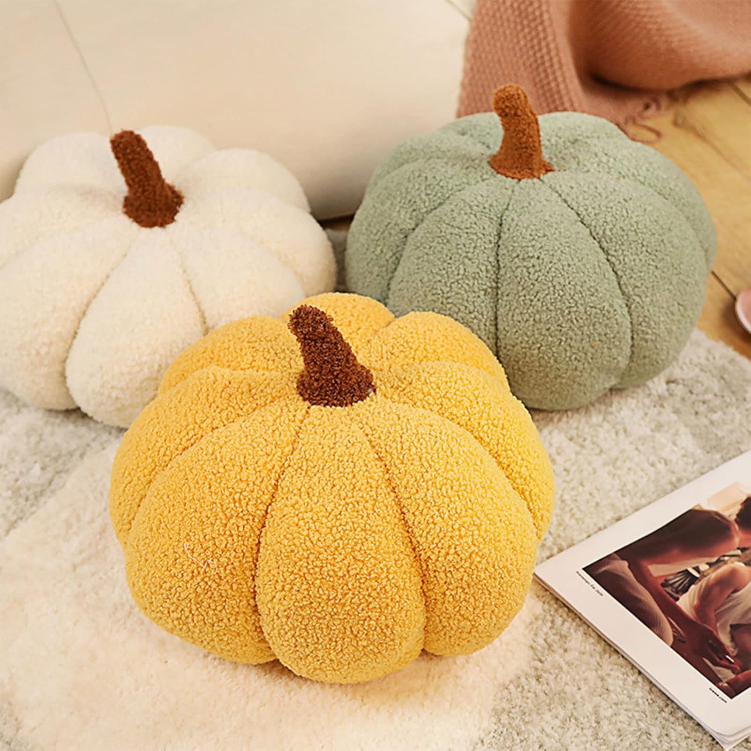 VS&LLWQ Decoración de calabaza de Halloween, decoración de felpa esponjosa, almohada decorativa de calabazas de Halloween, almohada de felpa de