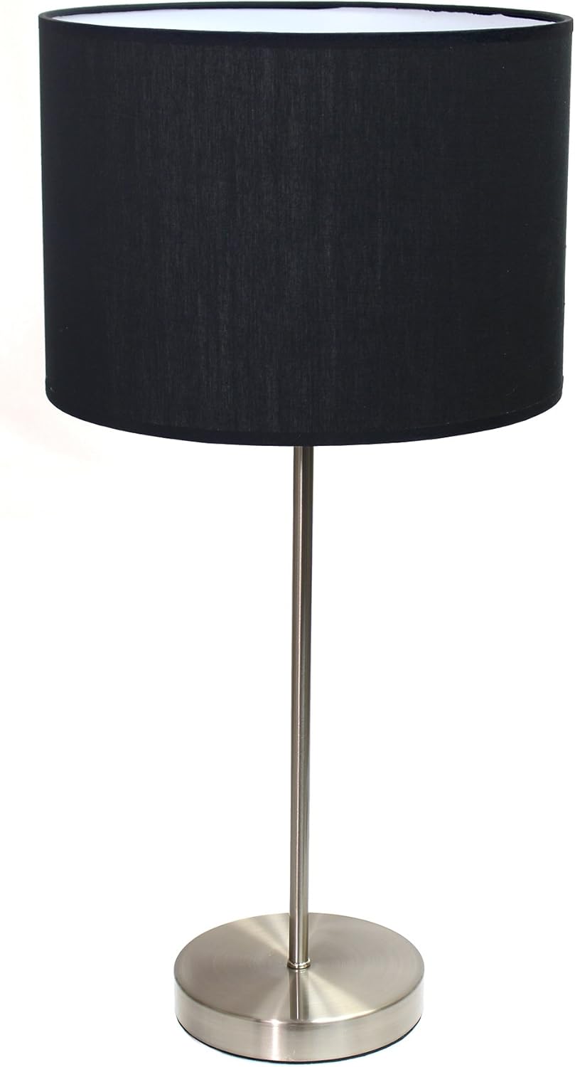 Simple Designs LT2040-BLK – Lámpara de palo de metal estándar de 23 pulgadas con base redonda y pantalla de tela de tambor para decoración del