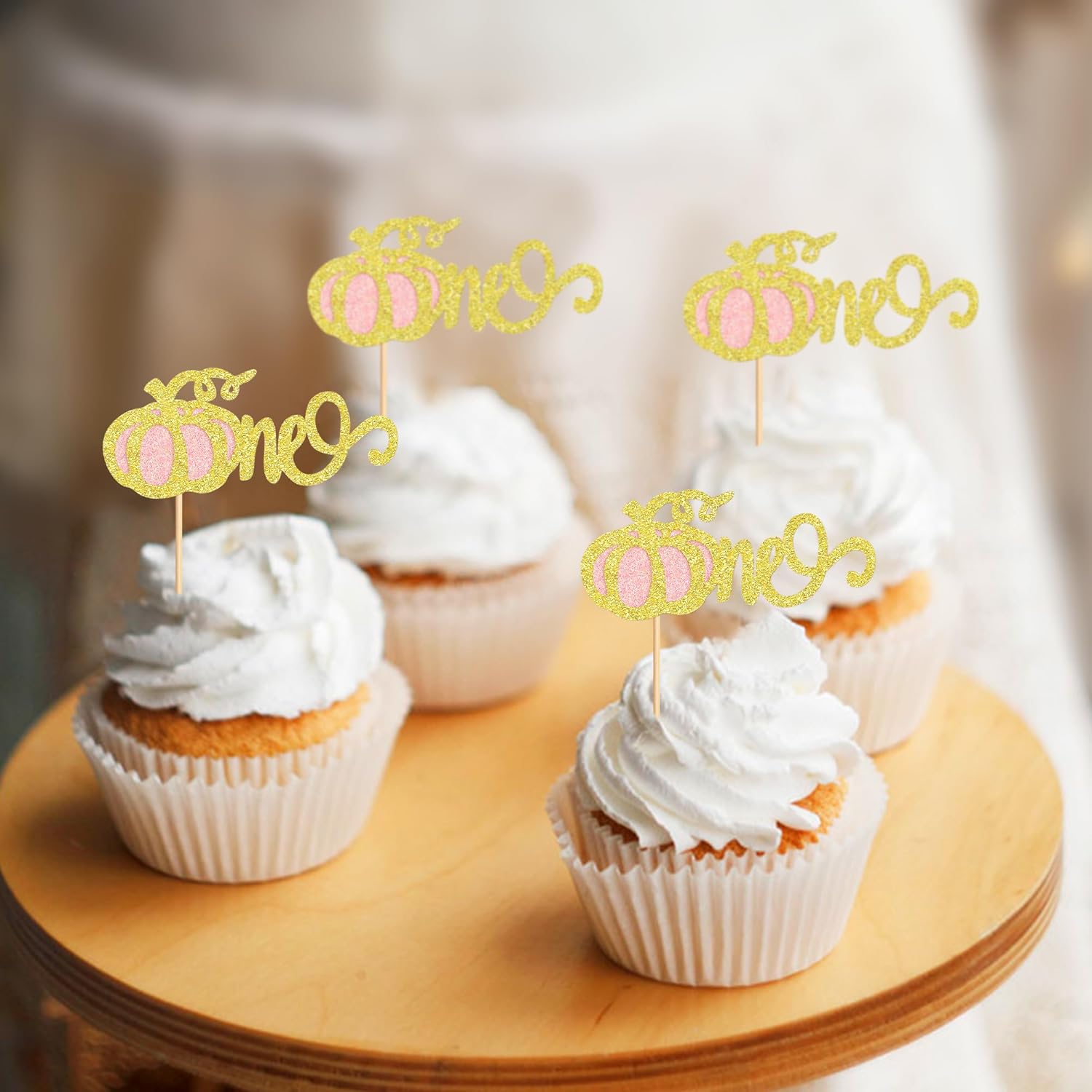 Cyodoos 24 piezas de una calabaza para cupcakes con purpurina de calabaza para cupcakes, decoraciones de baby shower, temática de cosecha de otoño,