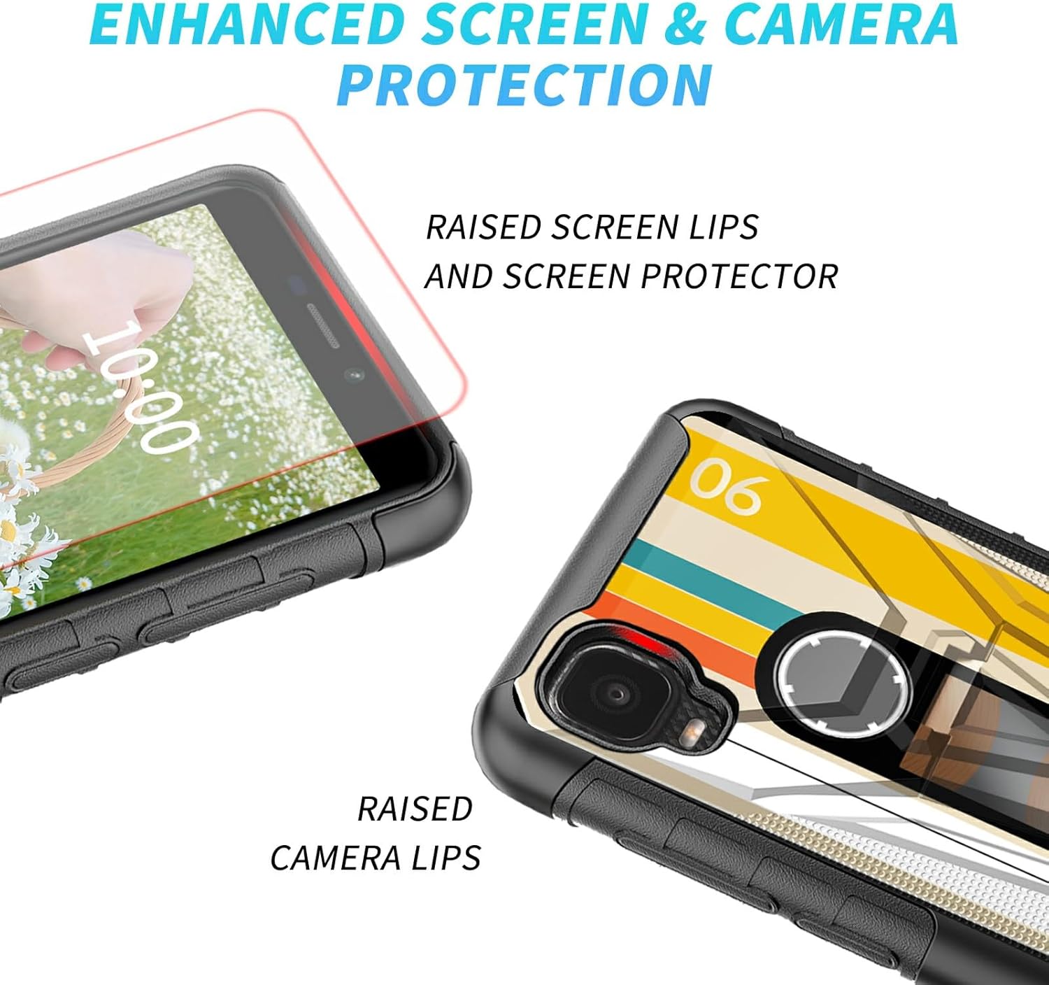 Funda para Alcatel TCL A3 A509DL con protector de pantalla de vidrio templado resistente de doble capa con soporte incorporado resistente a prueba