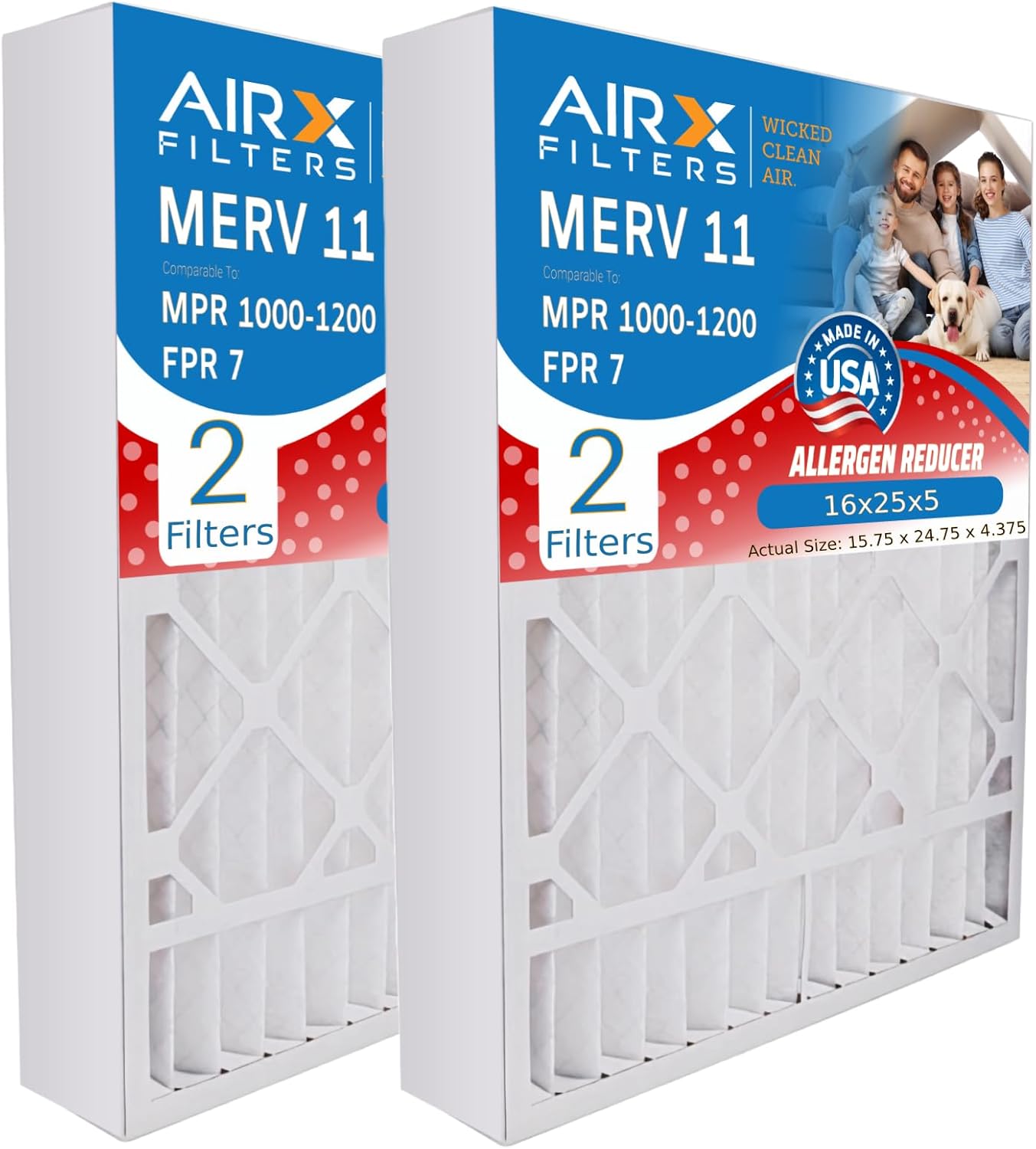 AIRX FILTERS WICKED CLEAN AIR. Filtro de aire MERV 11 de 16 x 25 x 4 compatible con Honeywell FC100A1029 EXPXXFIL0016, filtro de horno, paquete de 2