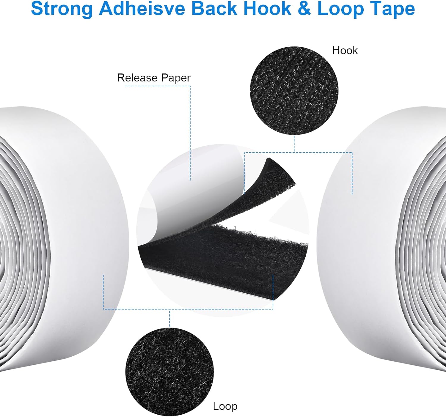 Cinta de gancho y bucle de 2 pulgadas x 16.4 pies con adhesivo, tiras de cinta de nailon resistente de nailon con adhesivo, tiras autoadhesivas de