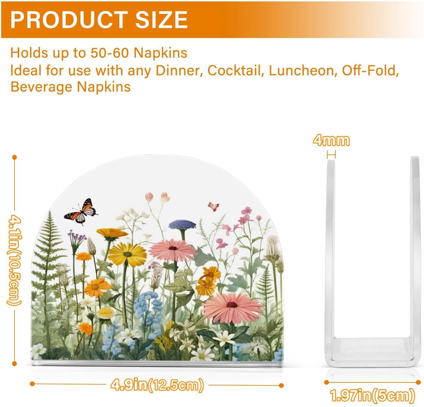 Napkin Holder Vivid Flowers and Butterfly Napkin Holders for Tables, Clear Acrylic Napkin Holders Cocktail Napkin Holder for Kitchen Restaurant Bar