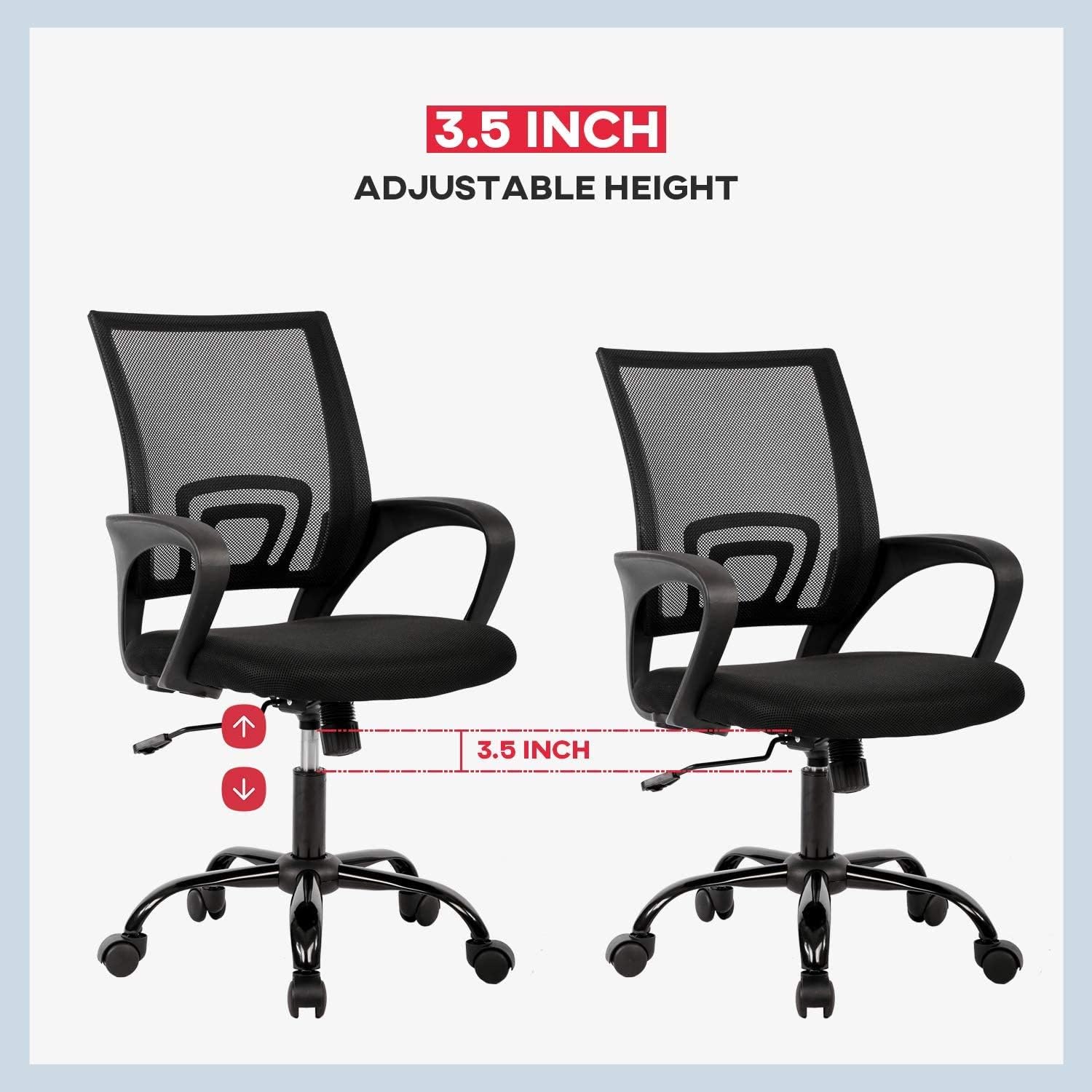 Silla de escritorio, silla de oficina en casa, sillas de computadora de malla con soporte lumbar y reposabrazos, silla de escritorio ergonómica