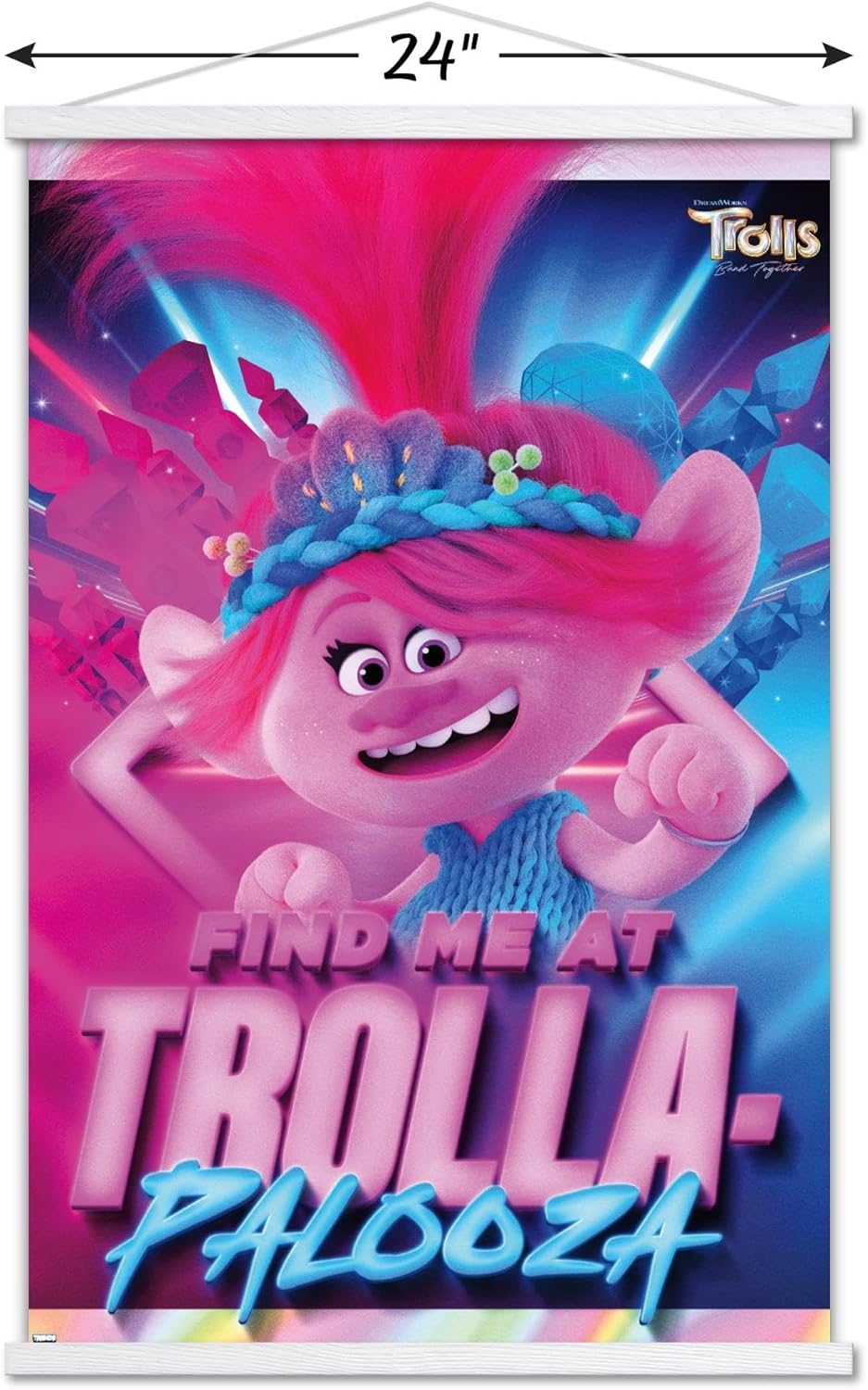 Trends International Trolls Band Together – Póster de pared de amapola, 22.37 x 34.00 pulgadas, paquete de impresión y colgador blanco