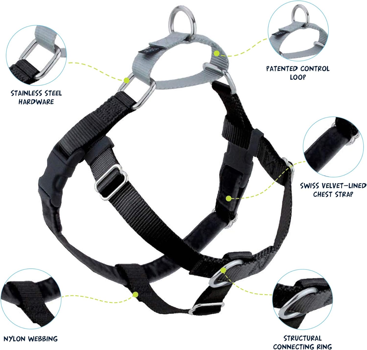 2 Hounds Design – Arnés Freedom sin jalones para perro, control ajustable, suave y cómodo para pasear perros fácilmente, para perros pequeños,