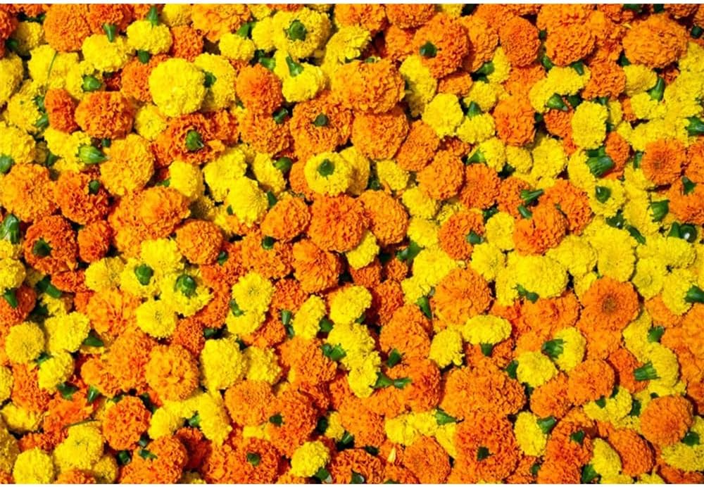 Telón de fondo de flores de caléndula amarilla y naranja de 5 x 3 pies, guirnalda floral de pared, fondo de fotografía de cumpleaños, boda, baby