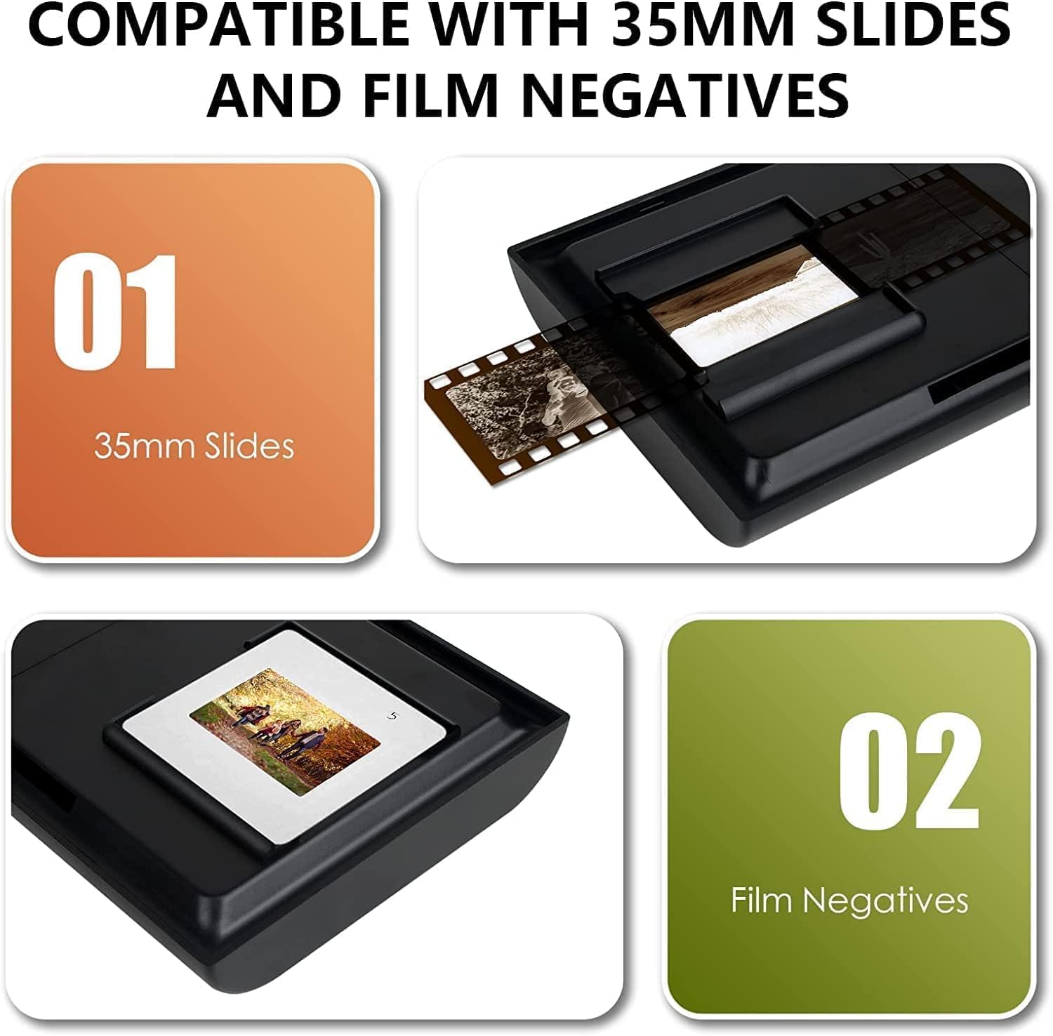 Escáner de película móvil para diapositivas antiguas a JPG, escáner de película y diapositivas de 1.378 in Escáner plegable negativo con