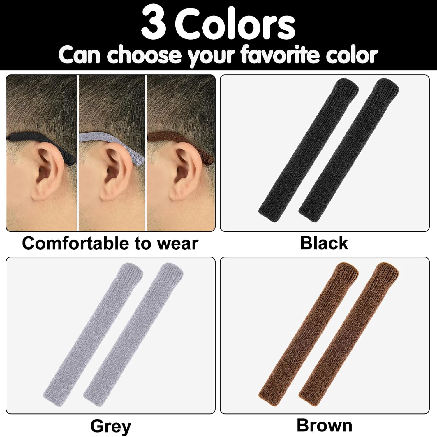 Cojines de oído para gafas, tejido suave, de algodón, retenedor, puntas de templo, manga antideslizante, elástica, comodidad, Marrón