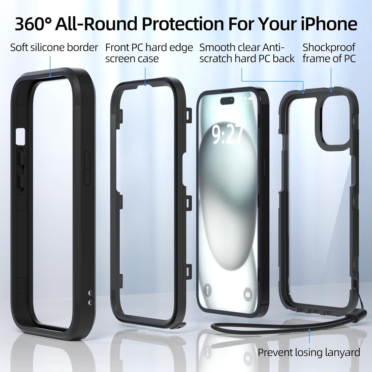 WXR Compatible con iPhone 15 PlusiPhone 14 Plus, silicona suave y parte trasera de policarbonato duro transparente e interior de policarbonato duro,