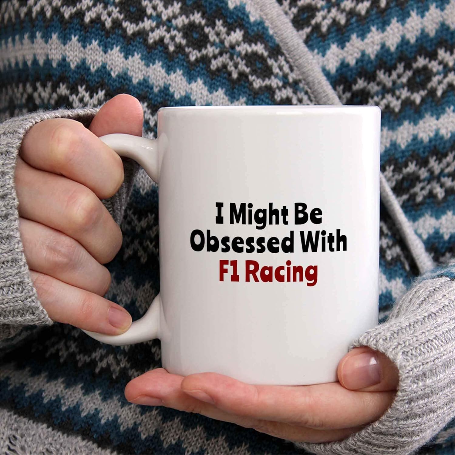 Taza de café con texto en inglés “I Might Be Obsessed With F1 Racing”, divertido regalo de carreras de autos de carreras, taza de cerámica, regalo