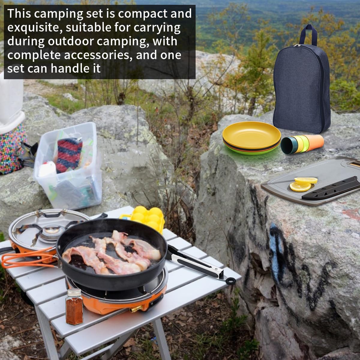 Berglander Artículos esenciales para acampar, juego de utensilios de cocina para campamento, accesorios de campamento, vienen con juegos de