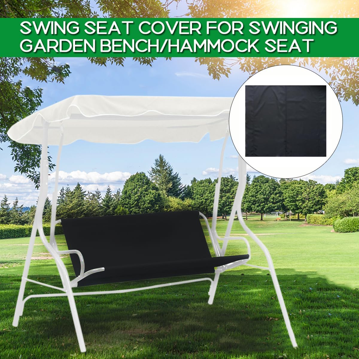 Funda de repuesto para silla oscilante, impermeable, 600D, para patio, jardín, silla oscilante, 23 plazas (color negro, 54.3 x 19.5 x 19.5 pulgadas)