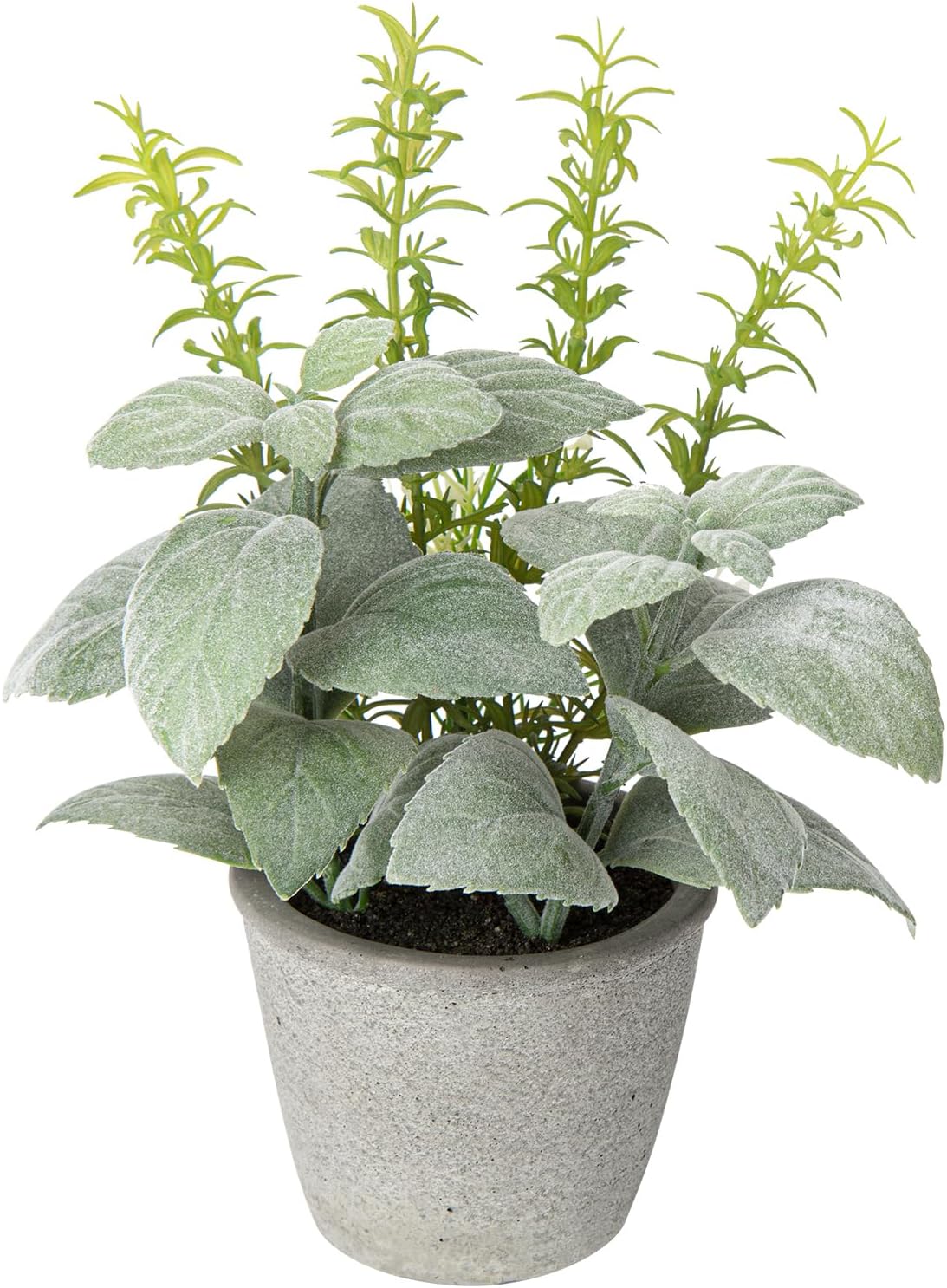 Briful Plantas artificiales de menta falsas, plantas de hierbas artificiales esmeriladas en maceta de cemento, vegetación realista para interiores