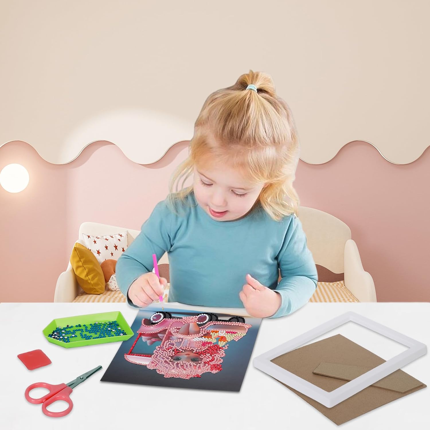 PracticeJQDEN Kits de pintura de diamantes 5D, artes y manualidades para niños, kits de pintura de gemas por números con marco, manualidades y