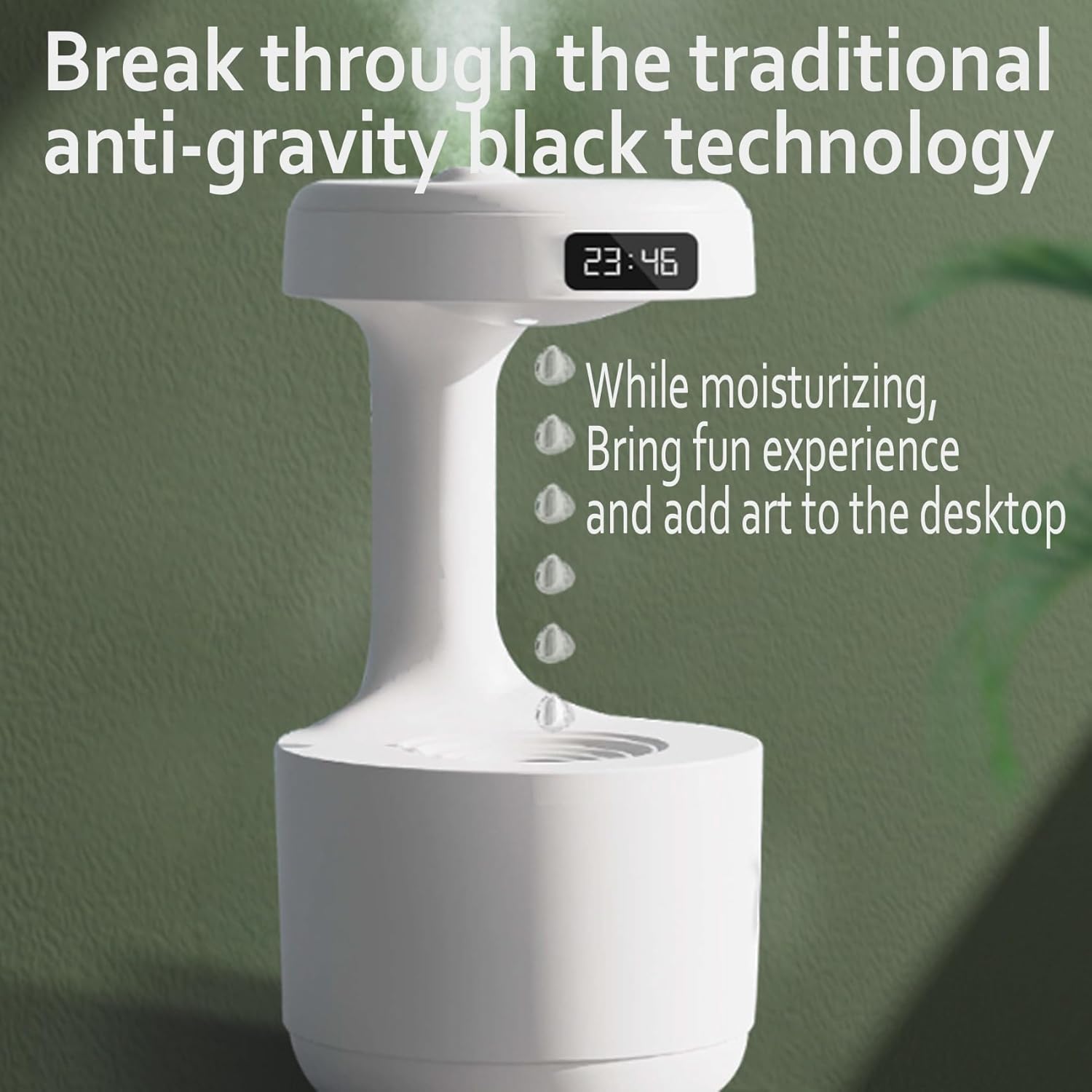 Humidificador antigravedad de vela suave, humidificador antigravedad con pantalla de reloj LED, humidificadores silenciosos de niebla fría de 36 db