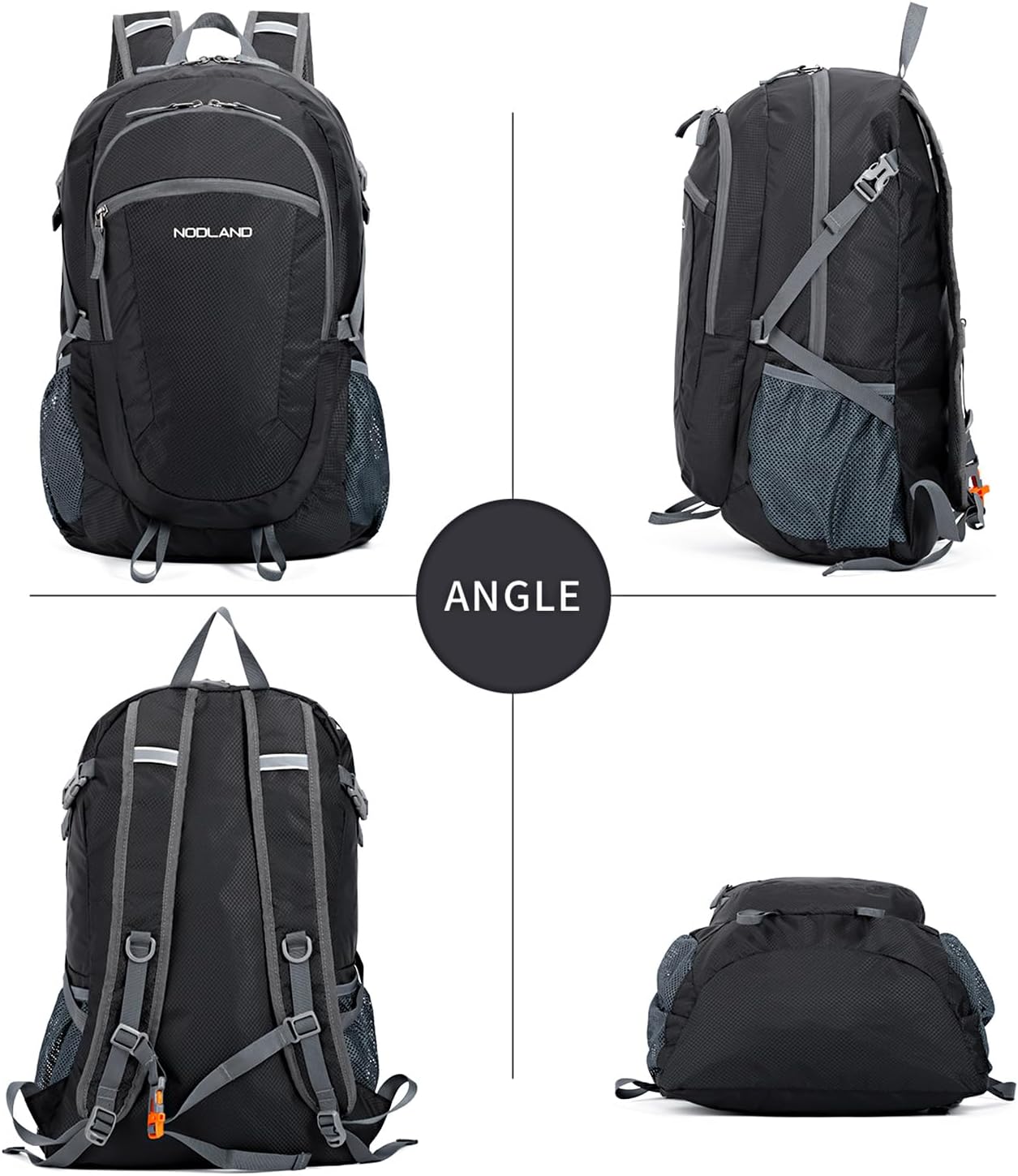 NODLAND – Mochila ligera y plegable para senderismo, 45L, resistente al agua, mochila de hidratación, Negro -, Mochilas Daypack