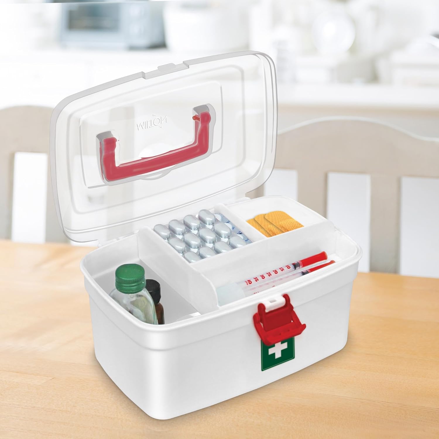 Milton Caja médica, caja de almacenamiento vacía de primeros auxilios  Organizador  Kit de emergencia familiar  Bandeja desmontable  Fácil acceso